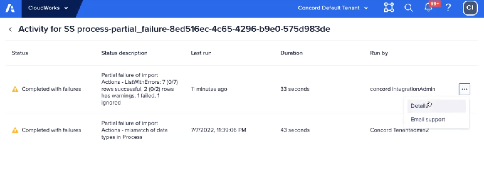 Details for an integration with Partical success.