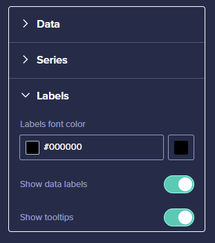 The map labels section displays the font color picker, label and tooltip visibility toggles.