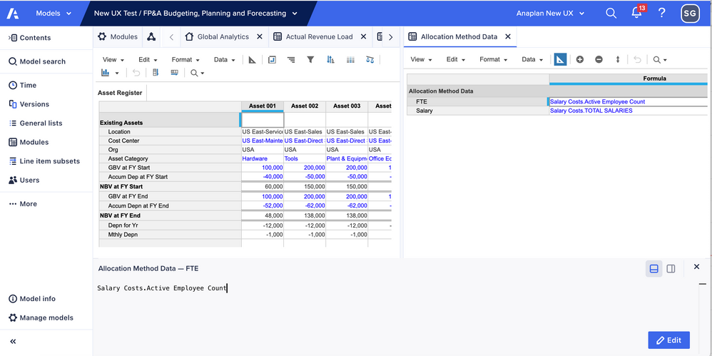 Image showing two model objects side-by-side in a split tab view.