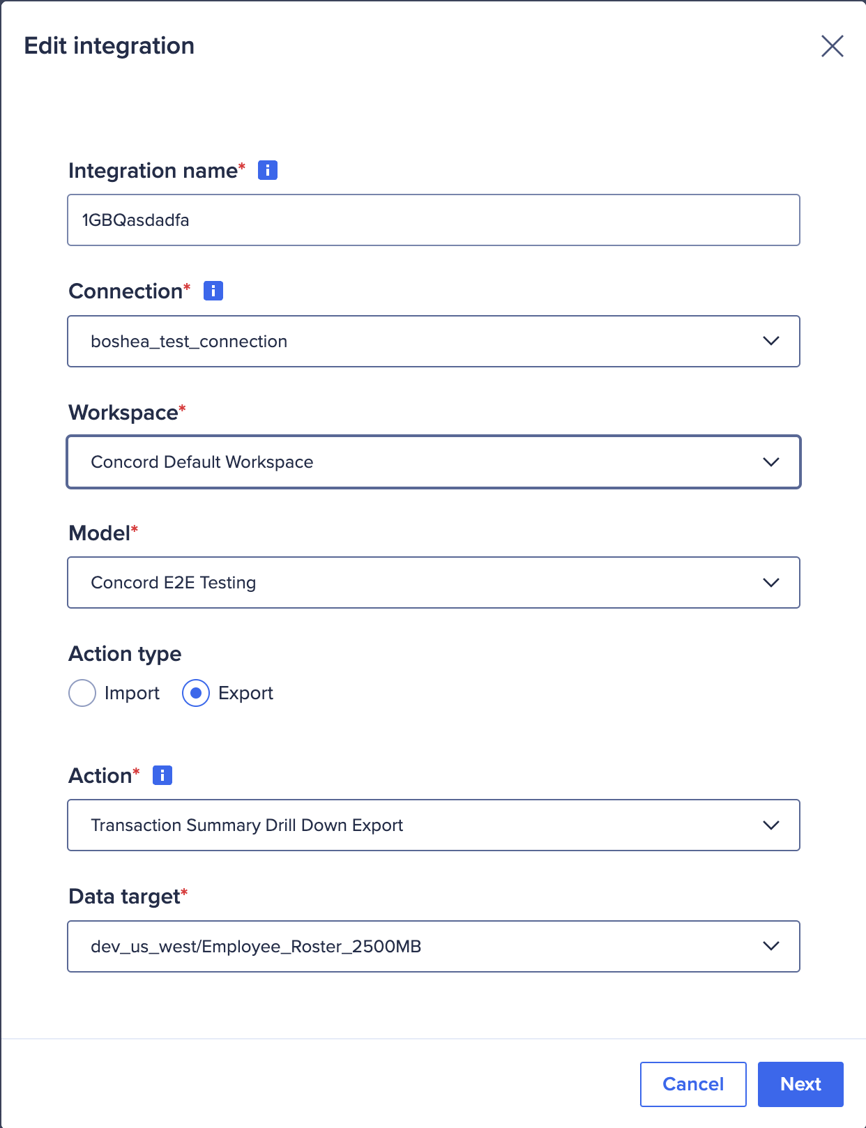 The Edit integration dialog. Next is the final step.