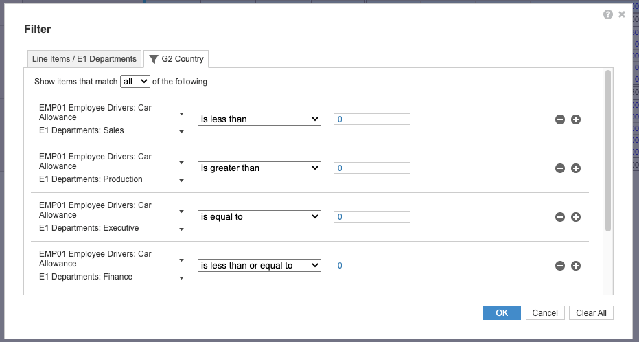 auto-filter with four dimensions