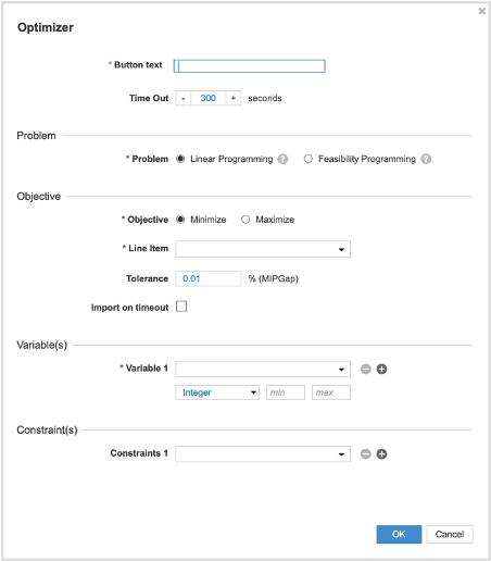 Screen showing Anaplan Optimizer.