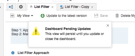 ALM Dashboard Pending Updates notification