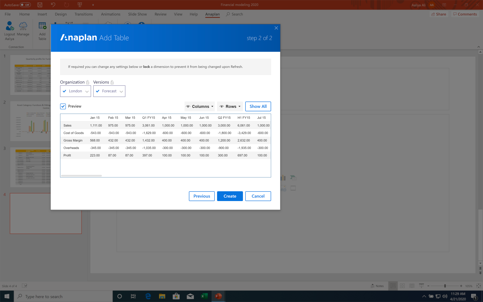 Preview enables you to see what data will display based on your data selection. 