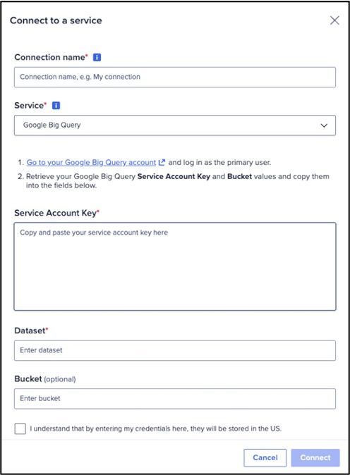 Connect to a service dialog box.