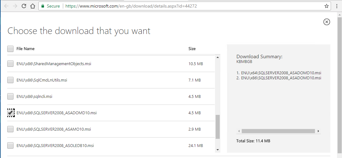 The download menu with ASADOMD10 as an example.