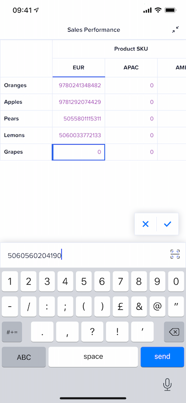 The barcode scanner updated the cell automatically.