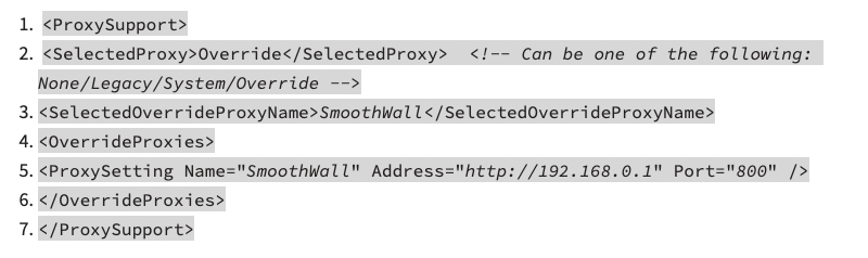 Code to configure proxy support.