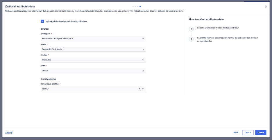 Example of a setup for a Forecaster attributes data module, with dimensions.