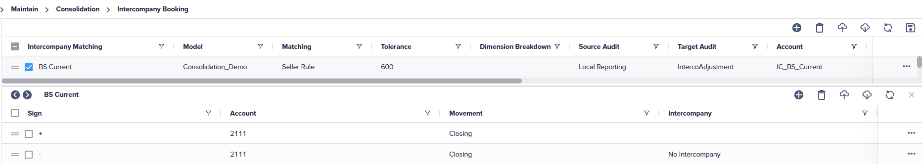 Inercompany matching booking rule