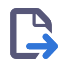 The export icon, a blue arrow, pointing right, in the bottom-right corner of a sheet of paper.