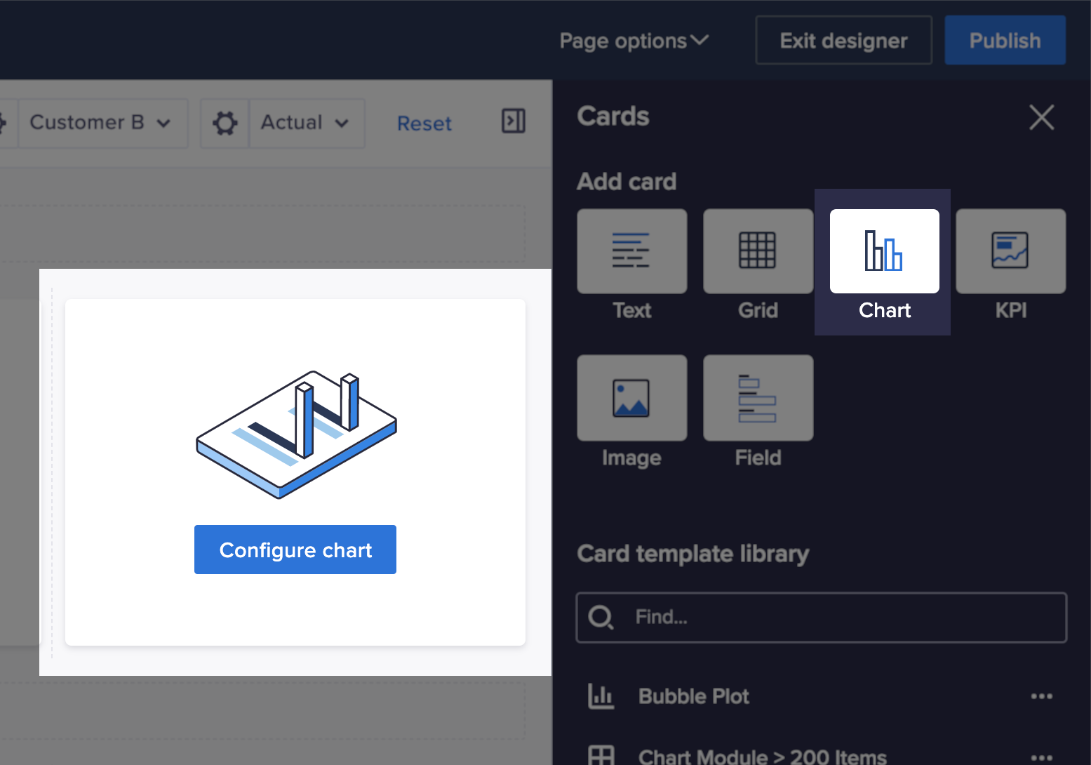 A new chart card is created on a board. A button labeled Configure chart is on the card.