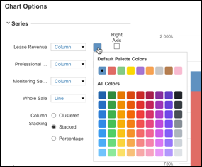 Selecting the series chart type color box.