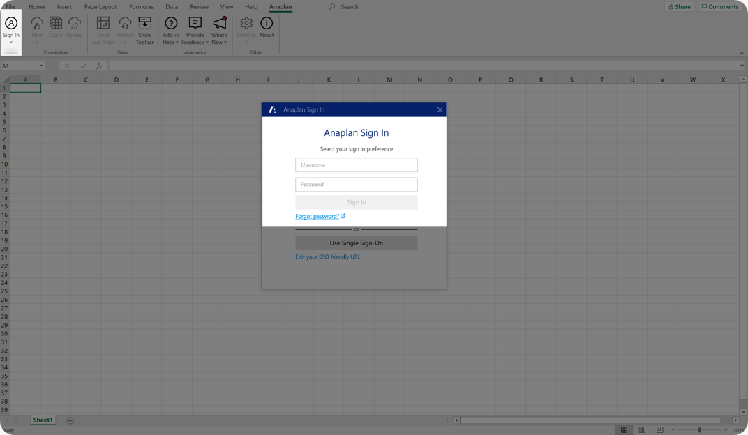 Fill in the Username and Password fields to enable the Sign In button.