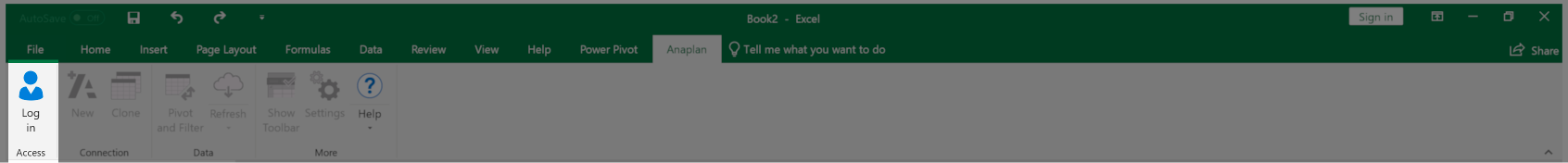 The first step to log in to the Excel Add-in is to click Log in on the left of the Excel ribbon in the Access section.