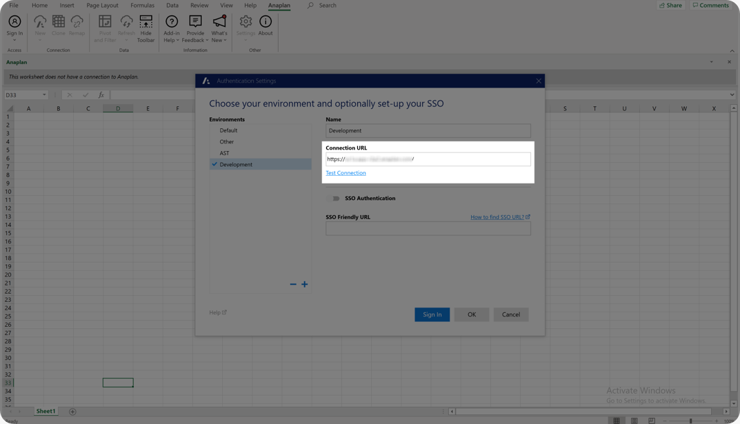 Paste your Connection URL and click Test Connection to check it's correct.