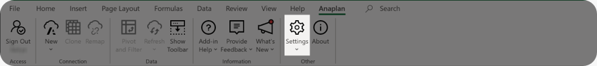 Settings button on the ribbon.