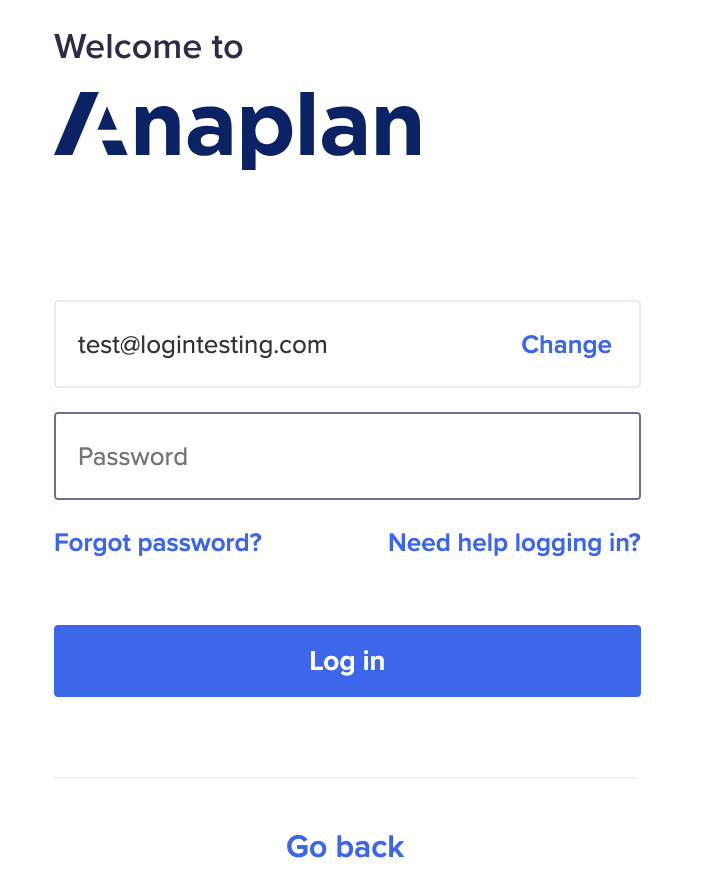 The screen where you can access links to help you log in.