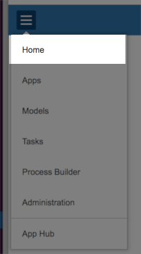 Application menu with Home highlighted.