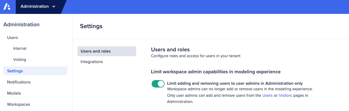 On the Administration Settings page, you can turn on a switch called Limit adding and removing users to user admins in Administration only.