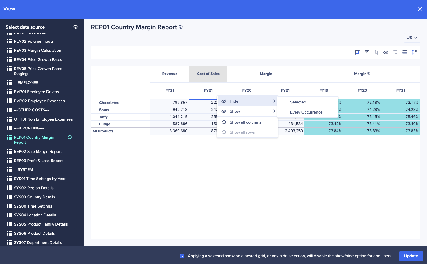 Image showing enhanced show/hide functionality