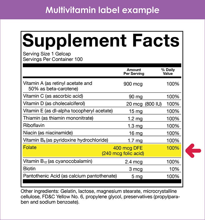 Folic Acid Multivitamin label