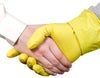 Shaking Hands - One with Yellow Rubber Glove