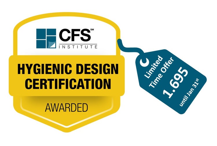 Hygienic Design Certification badge with special price promotion tag