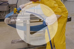 When wet cleaning, avoid contamination by stowing hose nozzles up off the floor, safely outside of moving parts.