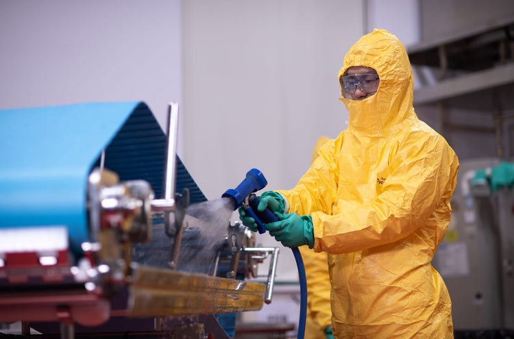 man using wet cleaning method