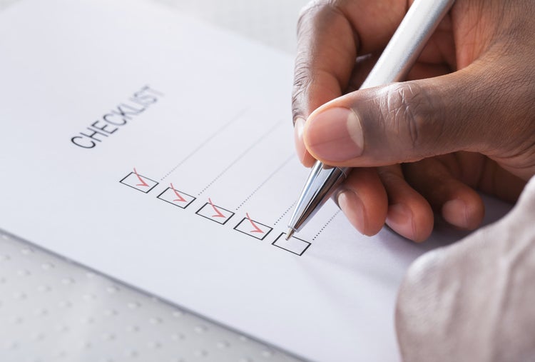 Ticking off items on a checklist