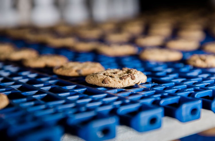 Cookies on conveyor belt