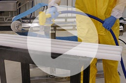 Lay equipment components over (tailored) racks or carts during cleaning to ensure it never touches the floor.
