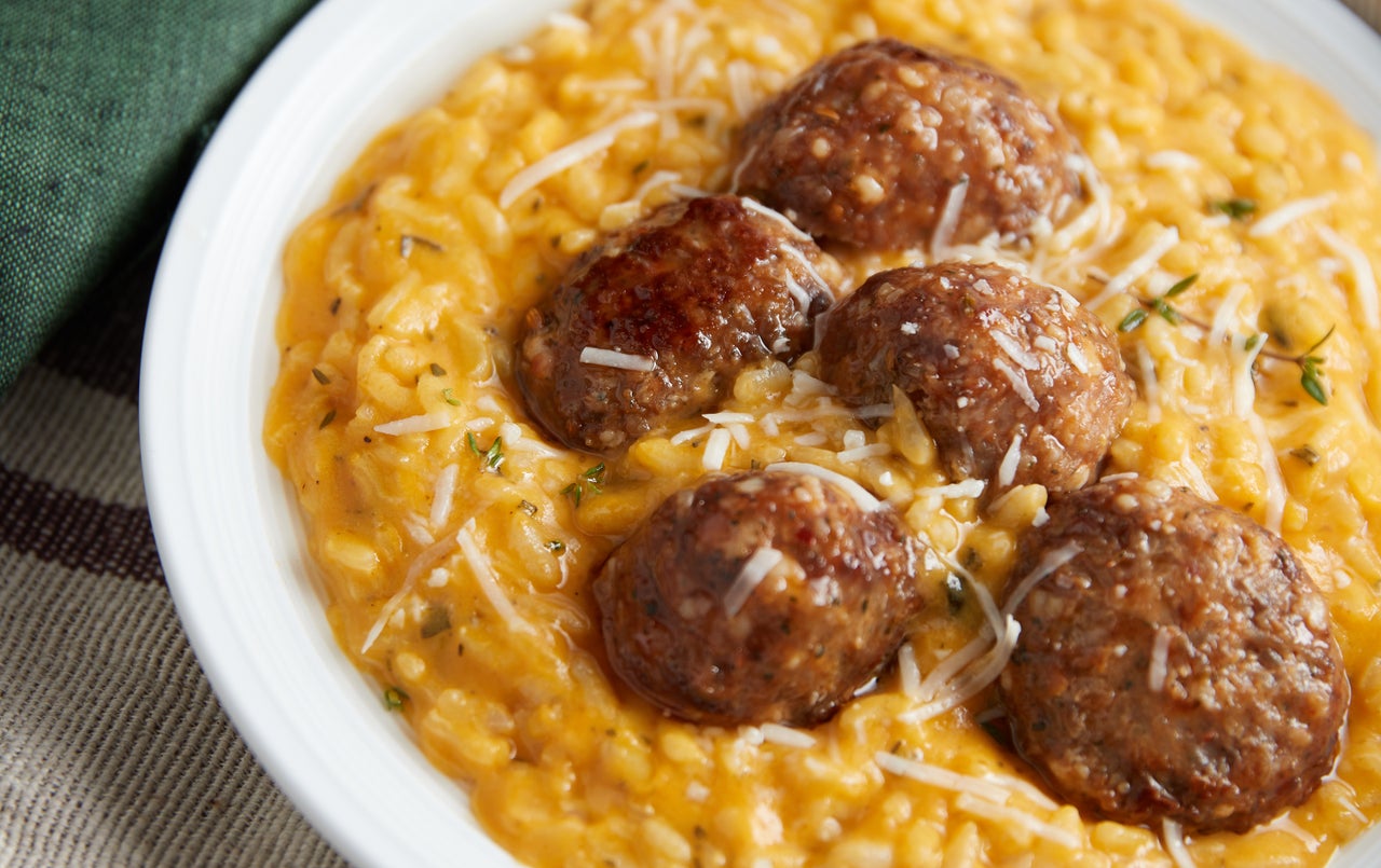 Cheesy Pumpkin and Meatball Risotto