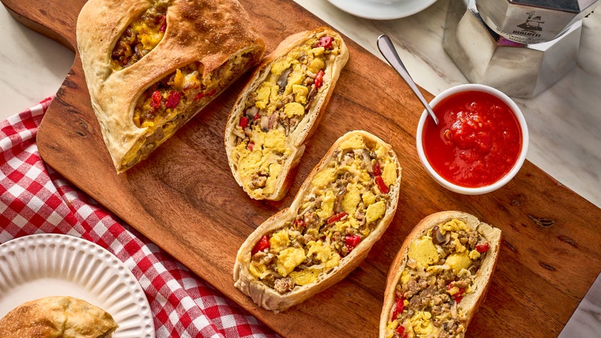 Breakfast Stromboli with Toscano Ground Sausage