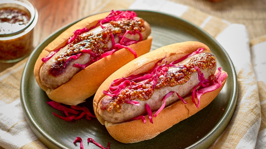 Beer Brats with Pickled Red Cabbage 