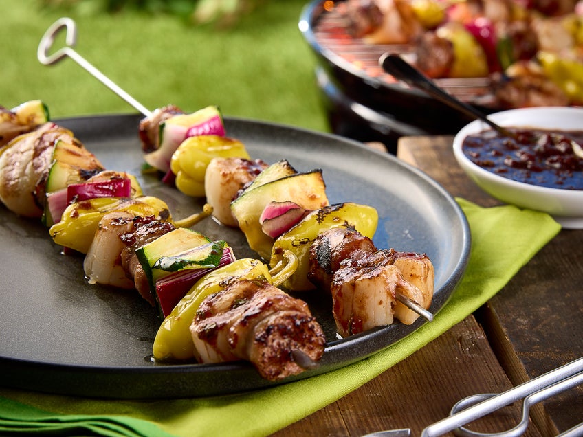 Grilled Sweet Italian Sausage and Scallop Skewers