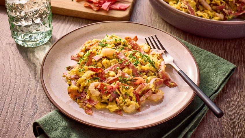 Salame and Shrimp Scrambled Eggs