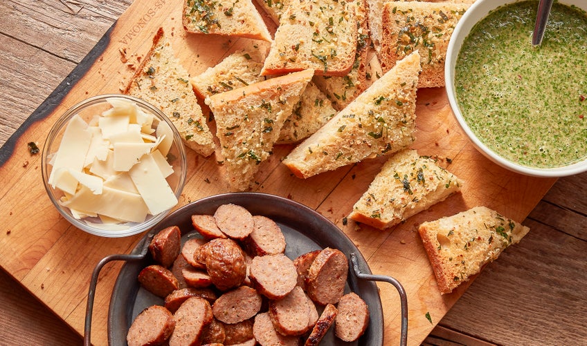 Spicy Sicilian Meatballs with Garlic Bread and Salsa Verde