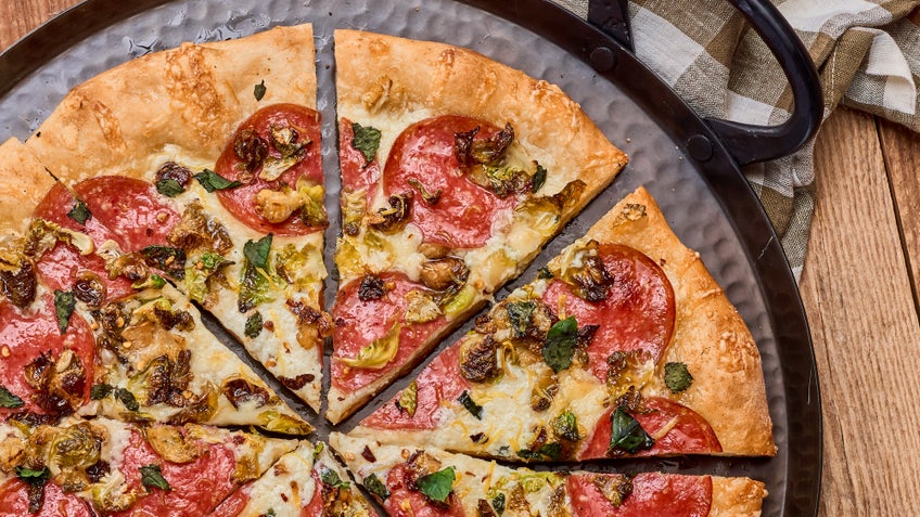Salame and Brussels Sprouts Pizza