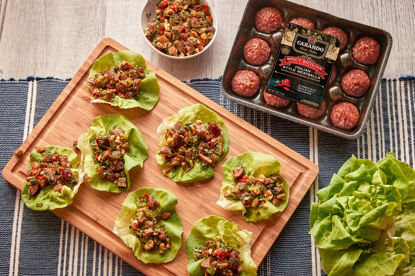 Air Fryer Spicy Meatball Lettuce Wraps