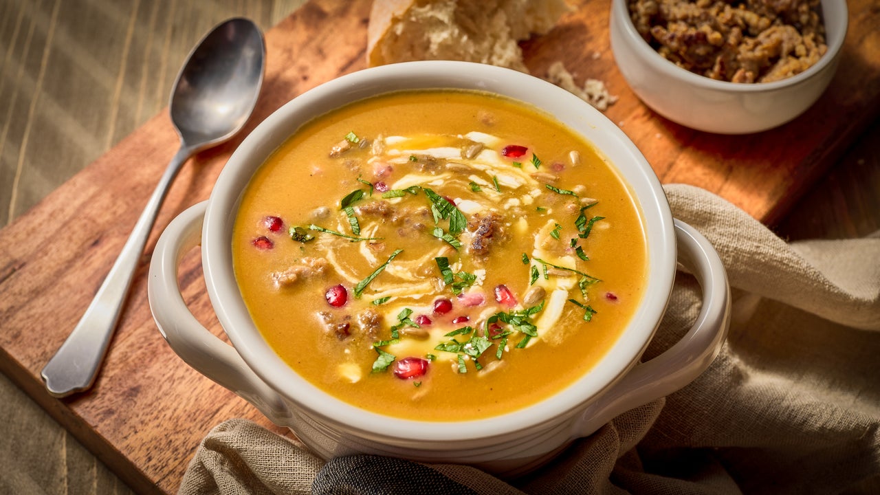 Butternut Squash Soup with Toscano Ground Sausage