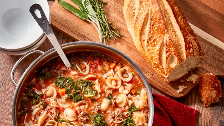 Pasta e Fagioli Soup with Ground Toscano Sausage