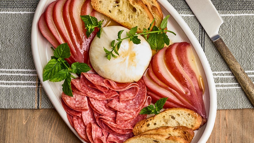 Genoa Salame Burrata with Poached Pears
