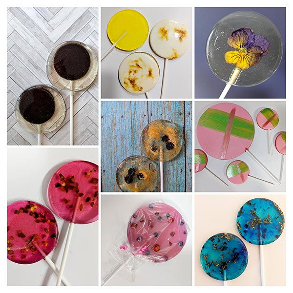 A collage of lollipops