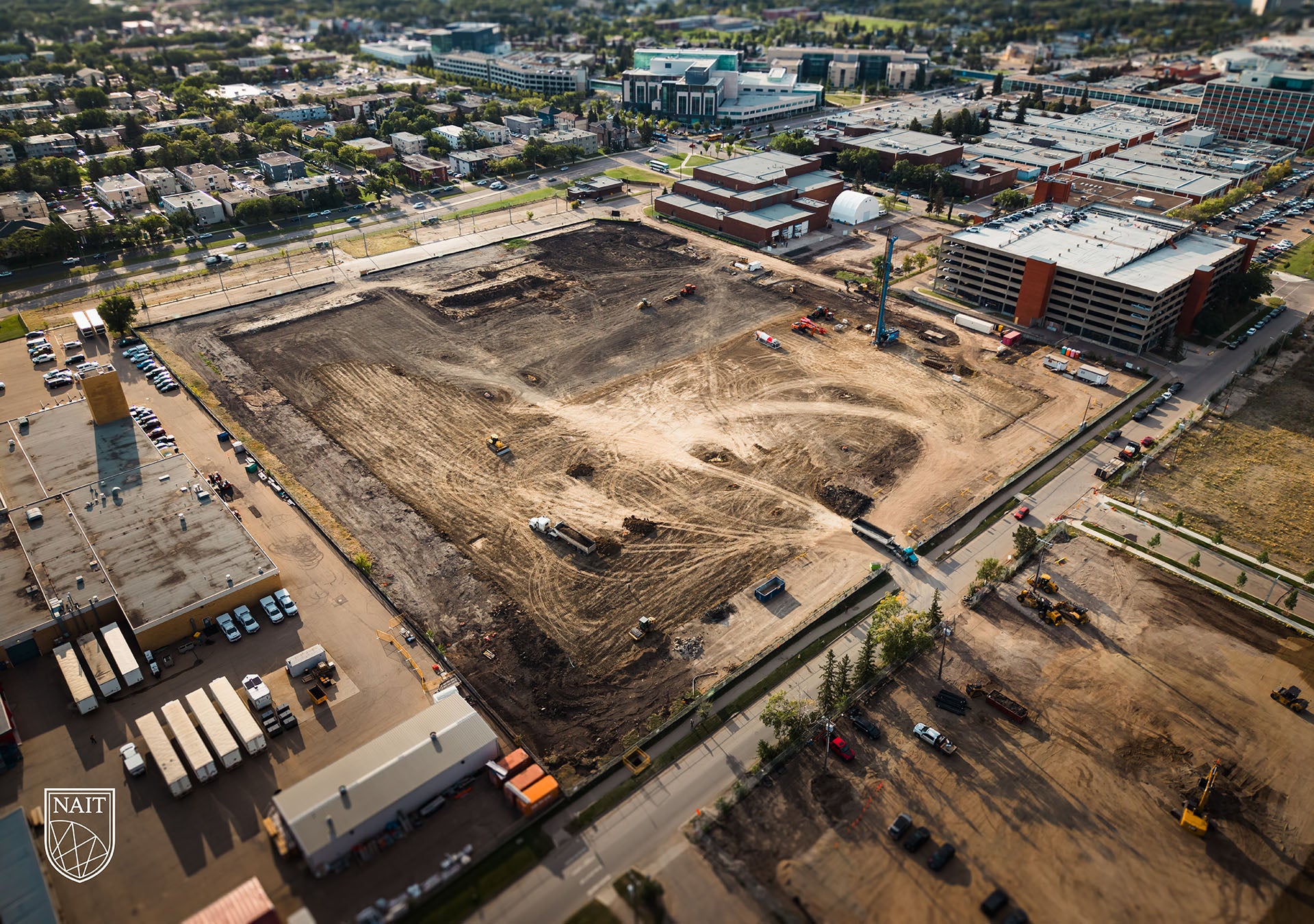 Drone view of NAIT's Advanced Skills Centre building site.