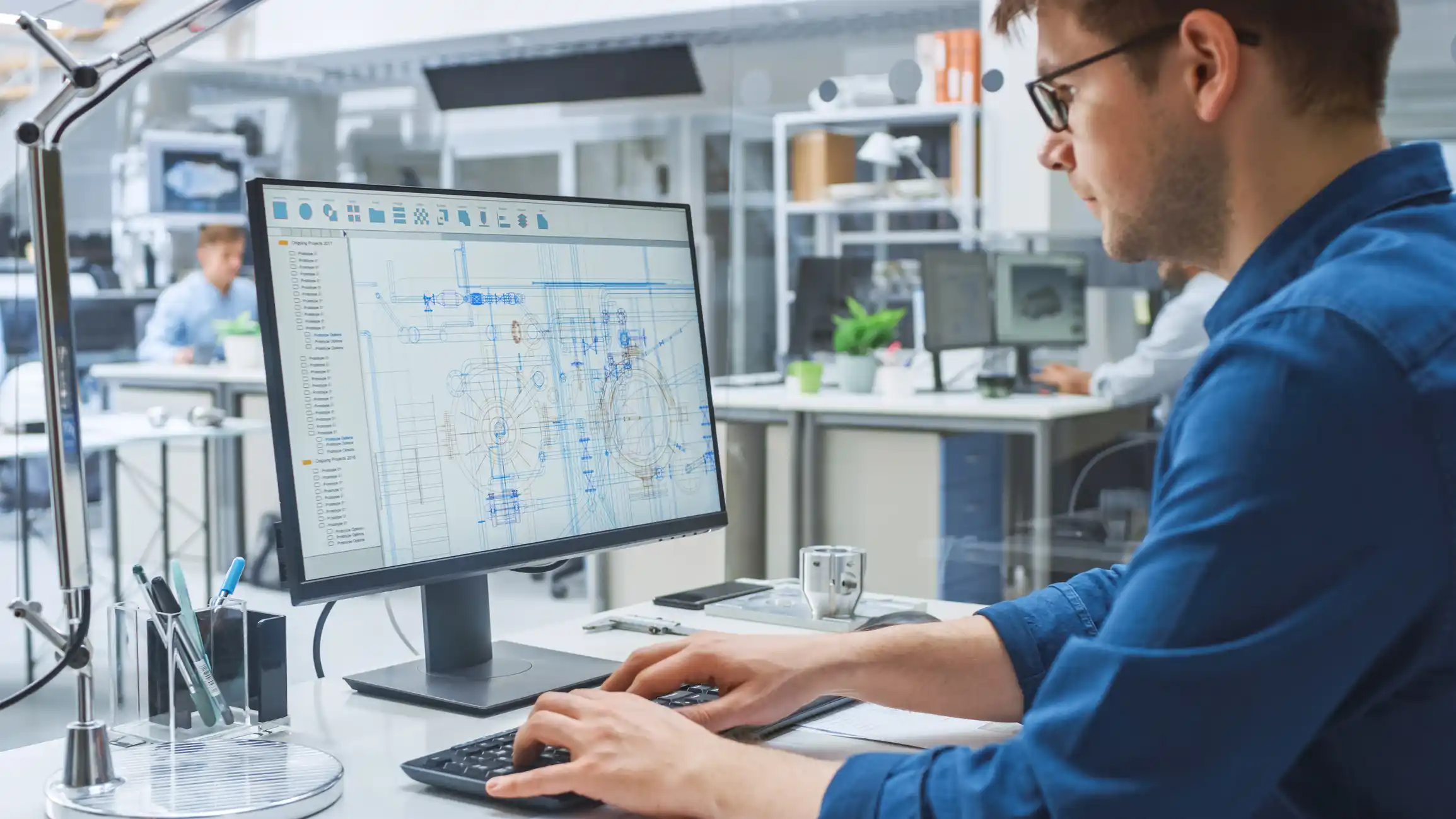 Engineer working on computer