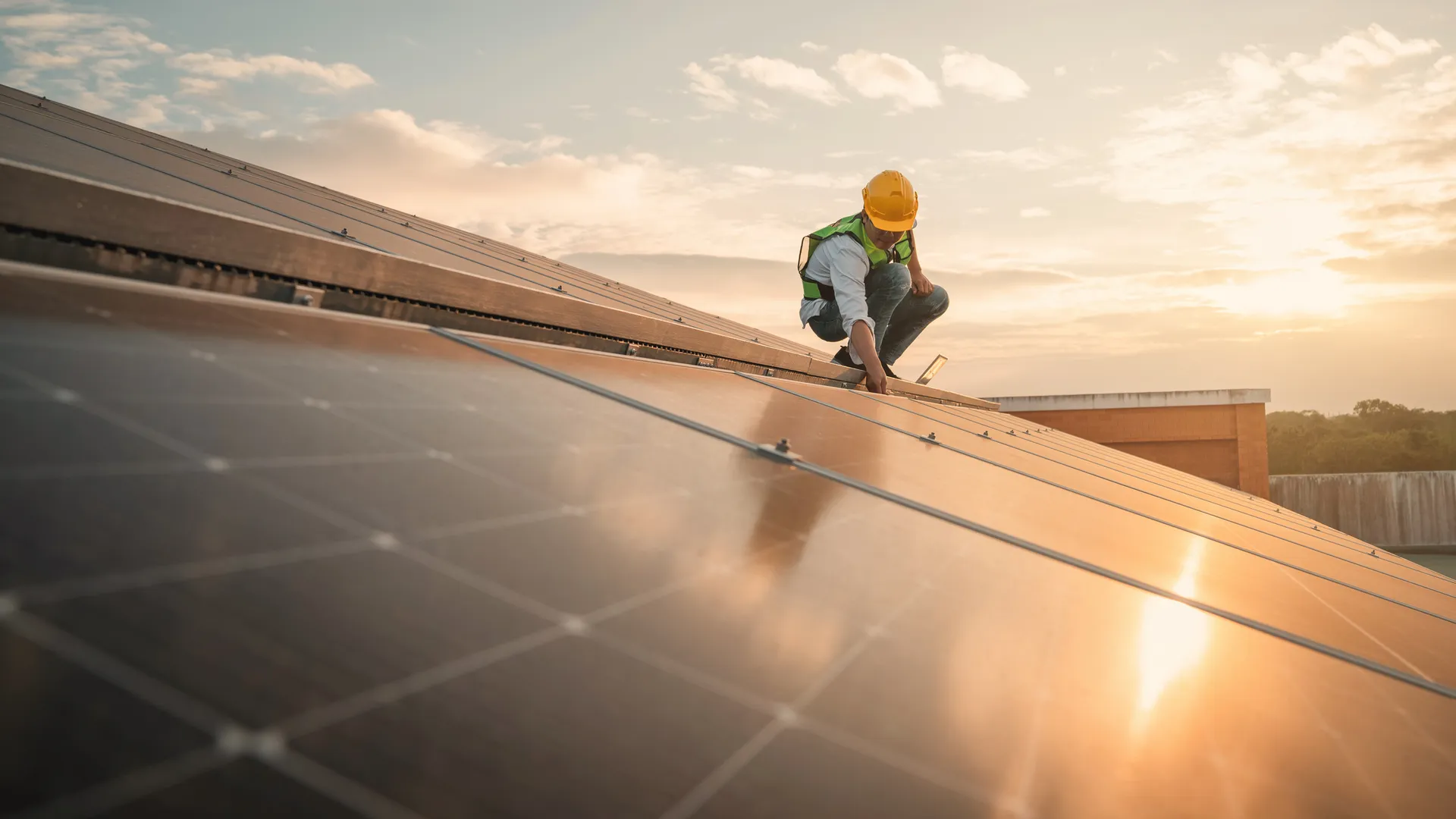 Engineer working on solar panels. 