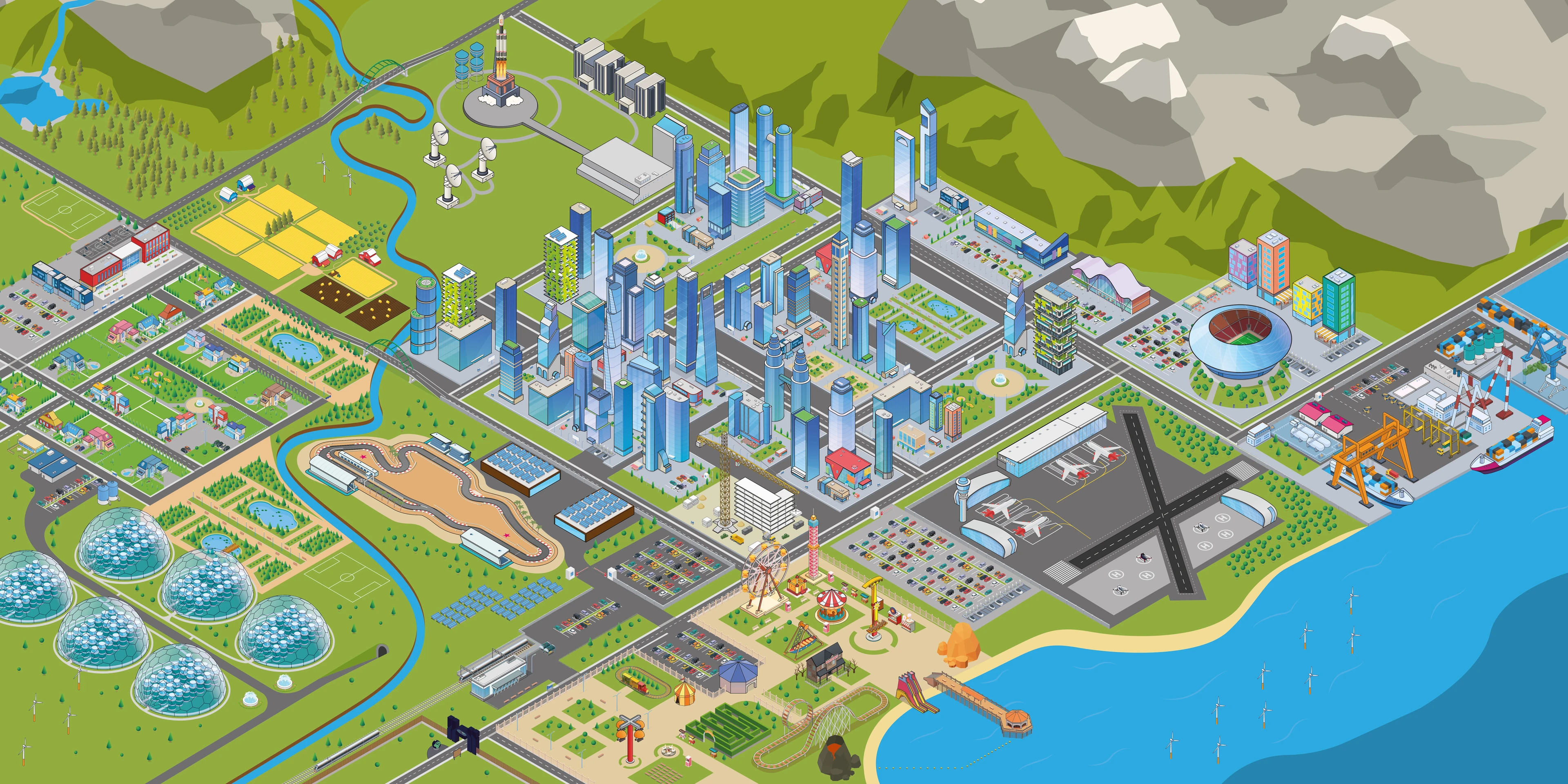 Map of Enginuity's virtual city tool for STEM outreach, Enspire City