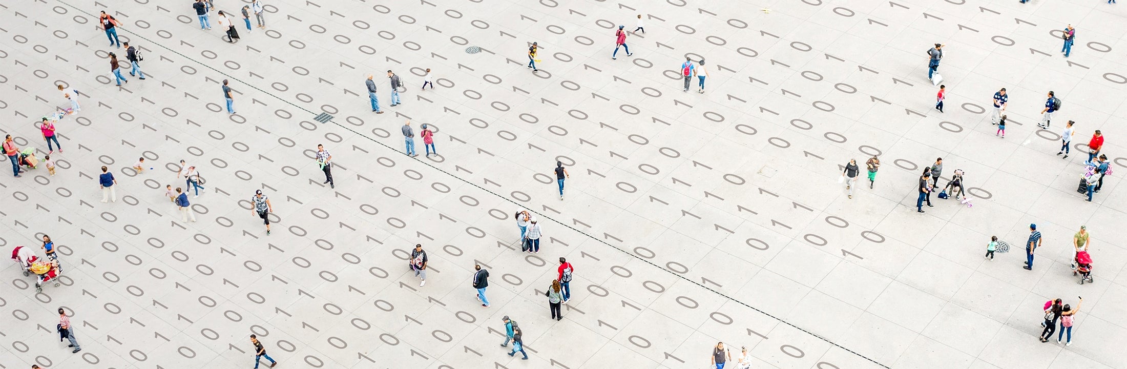 People standing on digital code